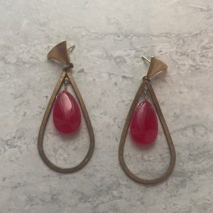 COPY - Earrings. Gold with pink jewel.